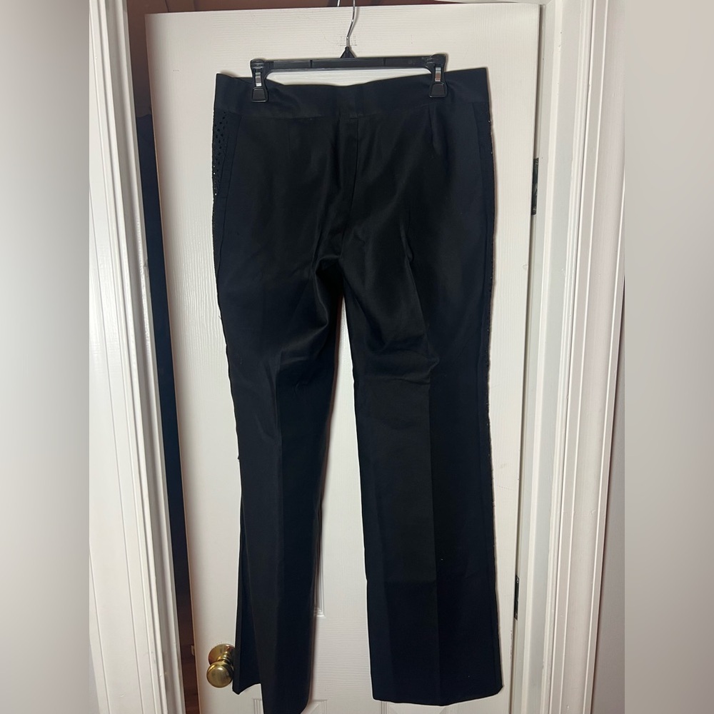 Rebecca Taylor Eyelet Crochet Trim Side Black Cotton Tailored Pants Size 10 - Picture 5 of 7